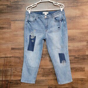 Cato Jeans 14 Contemporary Capri Embroidered Paisley Mid Rise Boho Festival